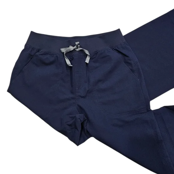 Figs Isabel high waisted Wide Leg scrub pants Navy Petite - Picture 7 of 10
